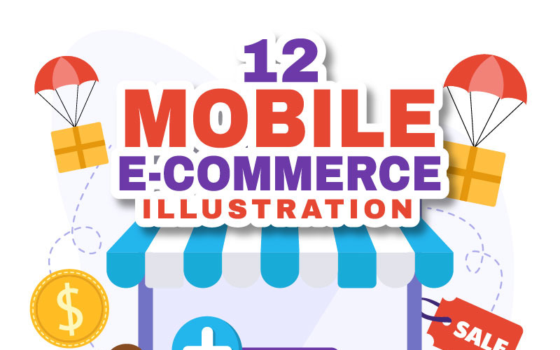 12 Mobilní E-Commerce Vektorové Ilustrace