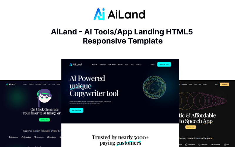AiLand – AI Tools/App Landing HTML5 Responsive Vorlage
