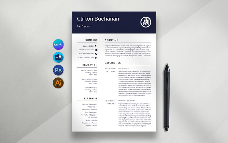 Canva- und Word-Ingenieur-Lebenslaufvorlage