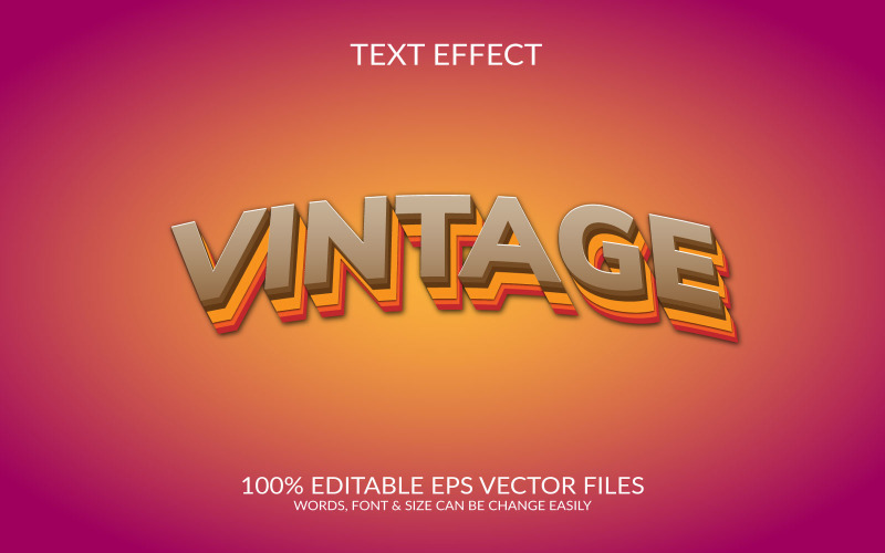 Diseño de plantilla de efecto de texto Eps vectoriales editables 3D vintage