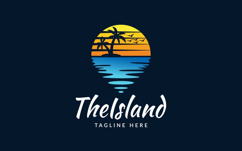 Il design del logo della spiaggia del mare dell'isola