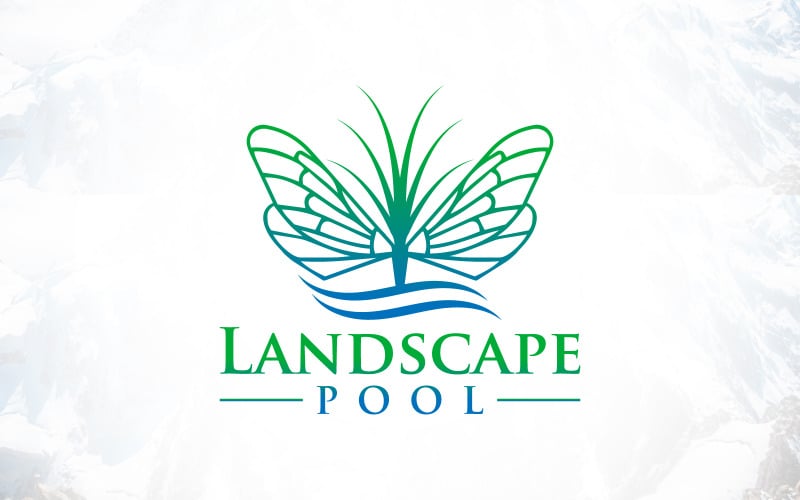 Logo di lusso del prato della farfalla della piscina paesaggistica