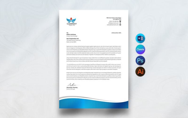 Modello di progettazione di carta intestata aziendale in Canva e Word