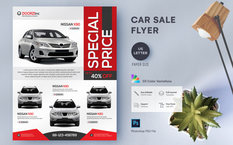 Modello di volantino promozionale per vendita auto
