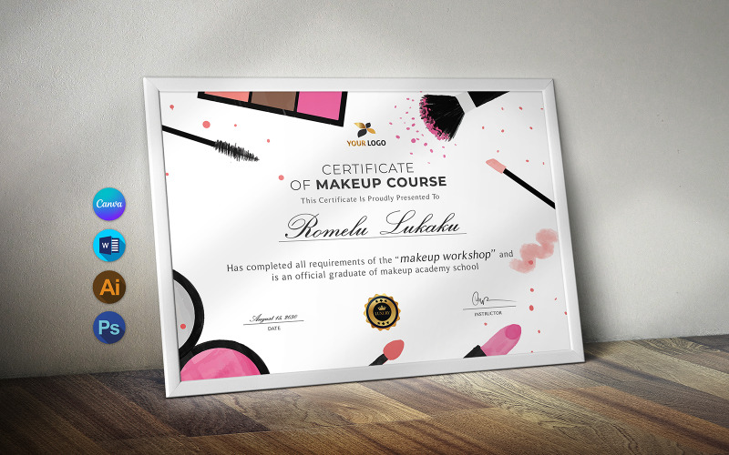 Canva & Word Makeup Course Certifikat Mall Design