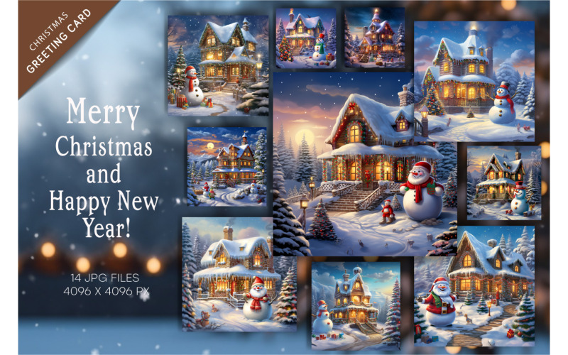 Casa innevata di Natale. Clipart di Natale.