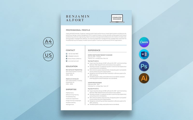 Szablon CV inżyniera informatyka w serwisach Canva i Word
