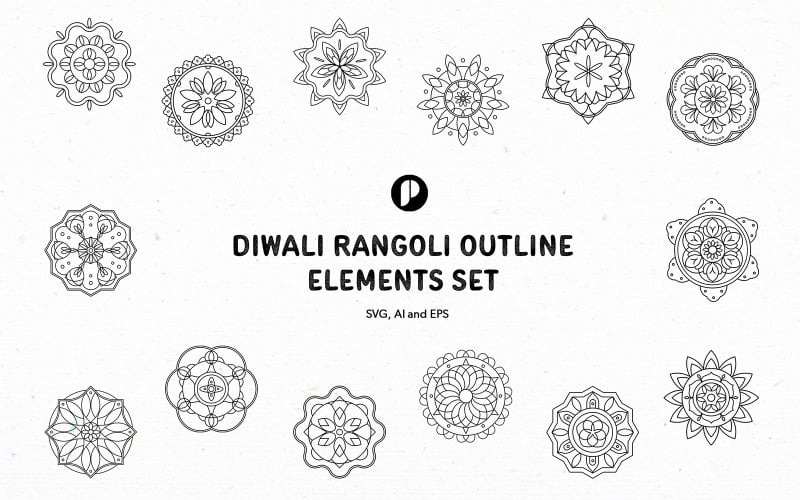 Conjunto de elementos de contorno de Diwali Rangoli