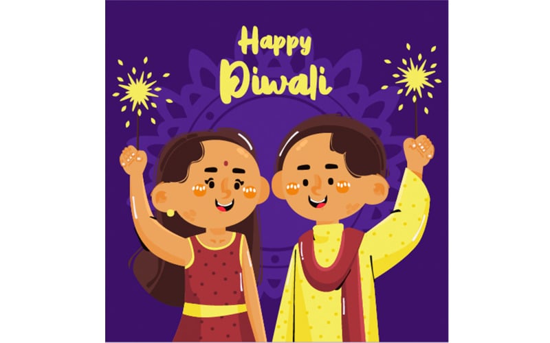 Joyeux Diwali Dessin Animé Enfants Illustration
