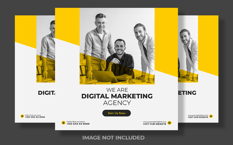 Publicación en redes sociales en amarillo y blanco de moda de marketing digital