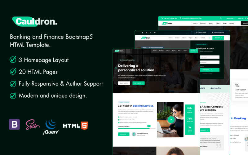 Cauldron - Modello di sito Web HTML moderno per servizi bancari e finanziari
