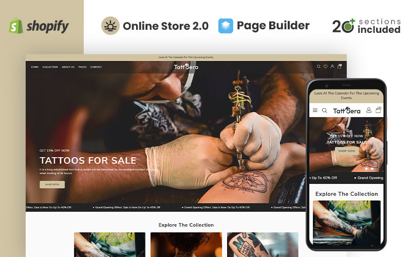 Tattoera — sklep z akcesoriami i sprzętem do tatuażu Motyw Shopify