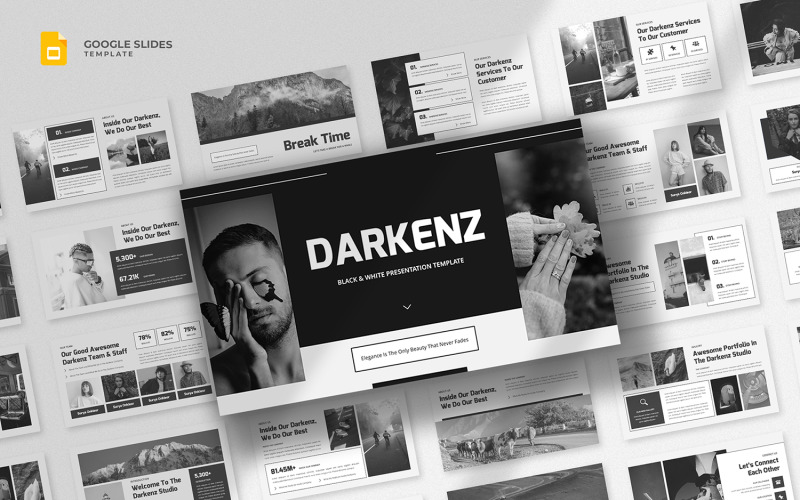 Darkenz — czarno-biały szablon Prezentacji Google