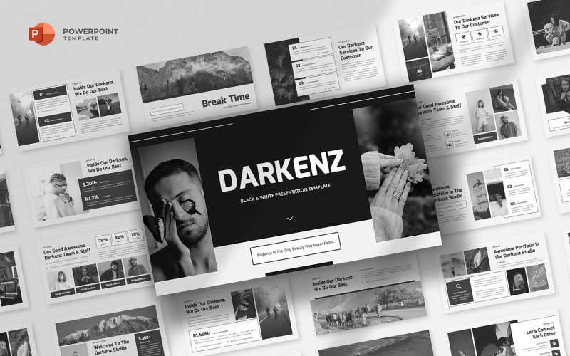 Darkenz - Plantilla de PowerPoint en blanco y negro