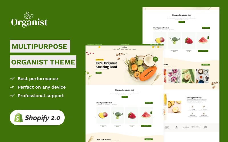 Organiste - Magasin de fruits et d'épicerie biologiques Haut niveau Thème réactif polyvalent Shopify 2.0
