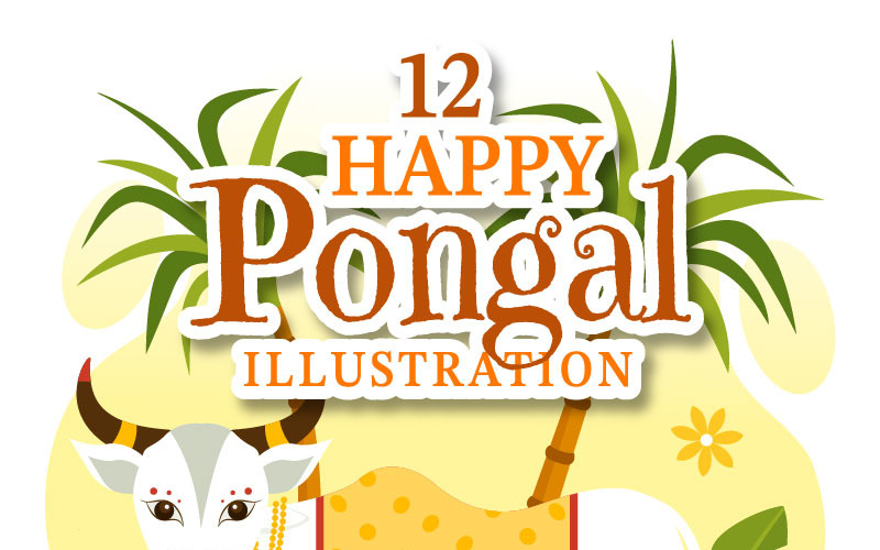 12 glückliche Pongal-Illustration
