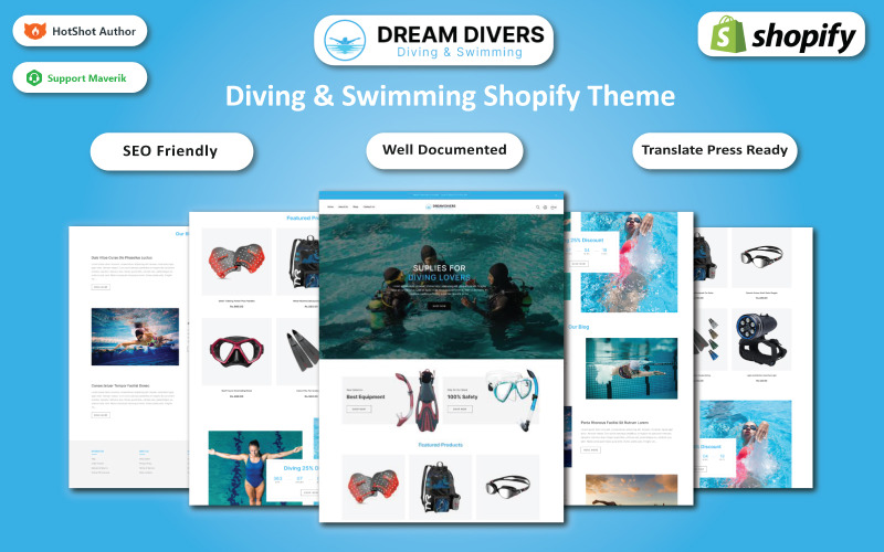 Dream Divers – Mehrzweck-Shopify-Theme zum Tauchen und Schwimmen