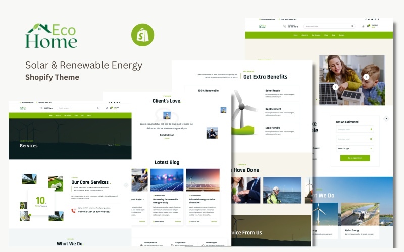 Eco Home — motyw Shopify dotyczący energii słonecznej i odnawialnej