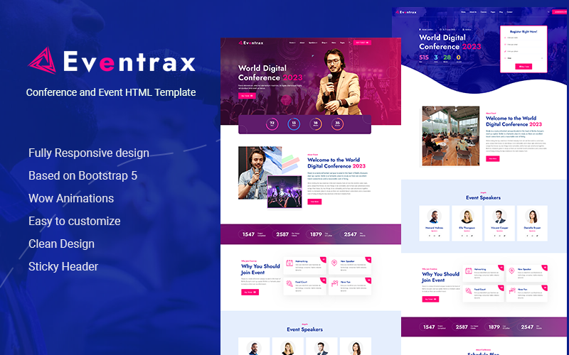 Eventrax – HTML-шаблон конференції та події