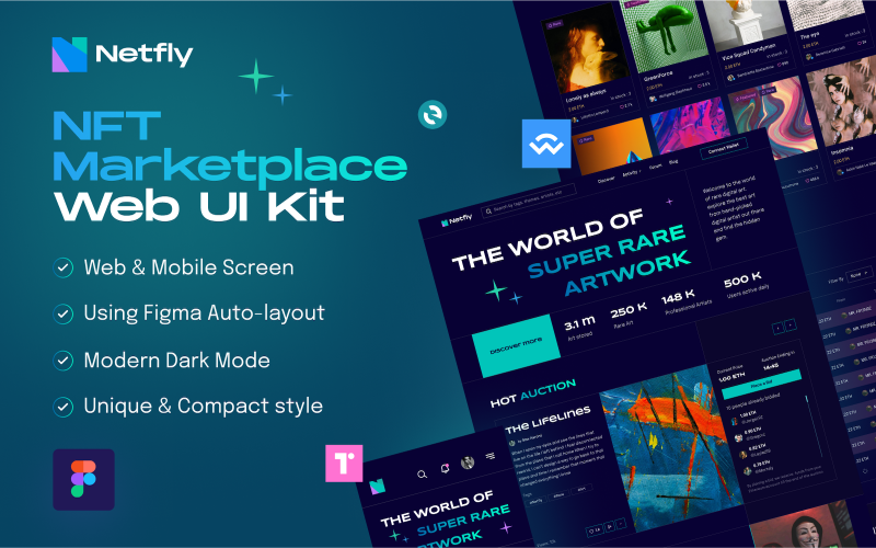 Netfly — комплект для дизайна веб-интерфейса NFT Marketplace