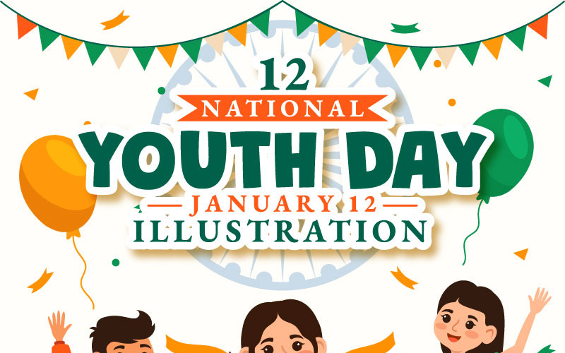 12 Internationella ungdomsdagen i Indien Illustration