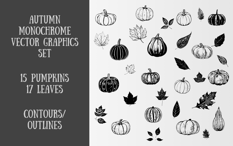 Jesienny zestaw grafiki wektorowej monochromatycznej