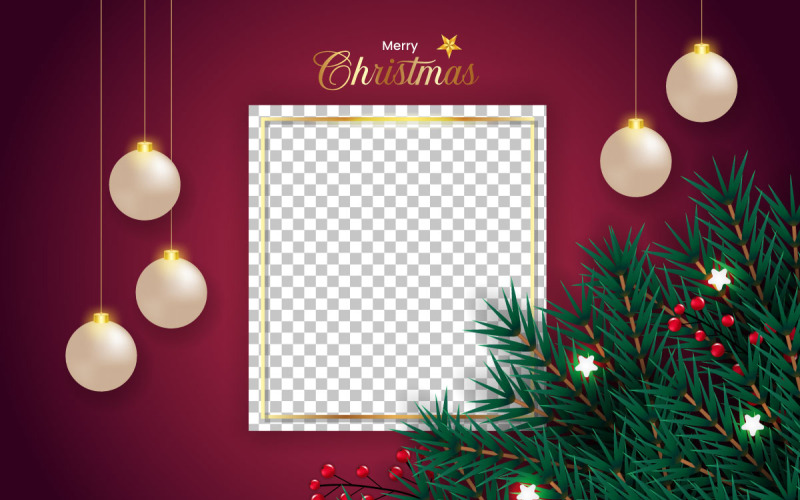 marco de fotos navideño y marco navideño con rama de pino, idea de bola navideña y estrella