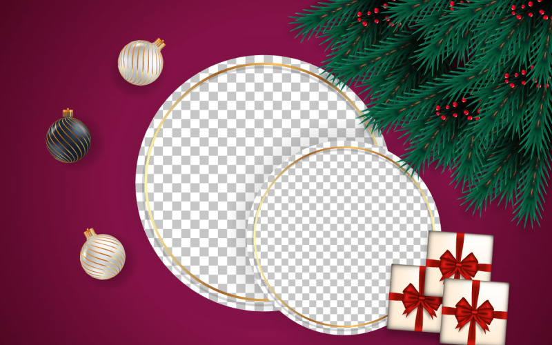 Noel fotoğraf çerçevesi ve çam dalı ile Noel çerçevesi