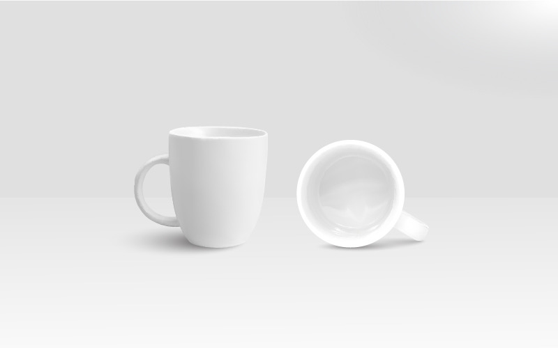 Vita vektor kaffemuggar på en gråaktig yta