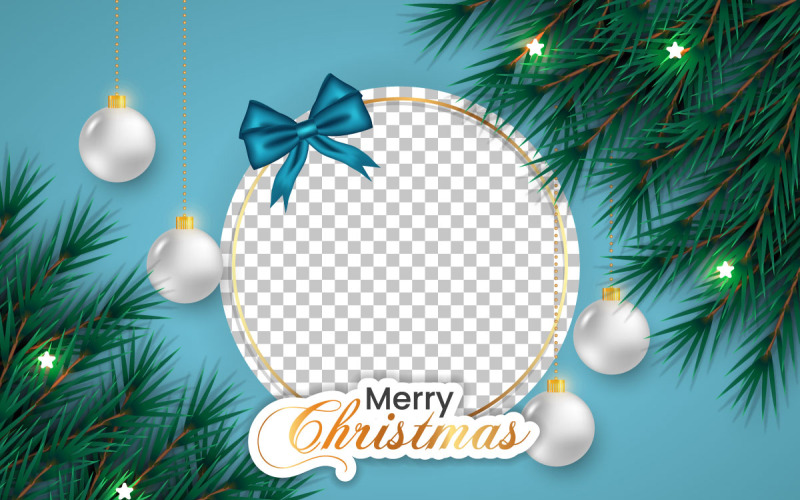 Weihnachtsfotorahmen und Weihnachtsrahmen mit Tannenzweig-Weihnachtskugel und Sternen
