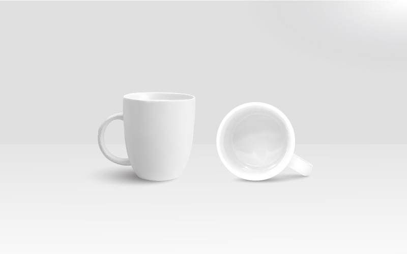Weiße Vektorkaffeetassen auf einer gräulichen Oberfläche