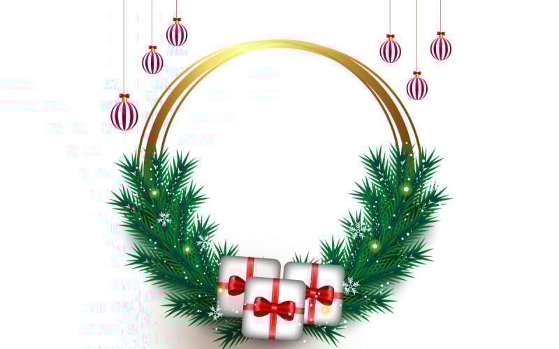 Frohe Weihnachten-Fotorahmen und Weihnachtsrahmen mit Tannenzweig-Weihnachtskugel- und Sternkonzepten