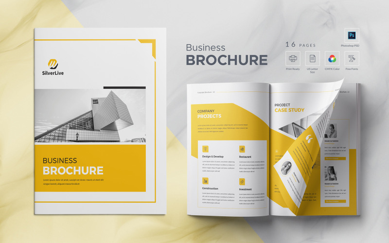 16 Seiten gelbes Business-Broschüren-Layout-Design