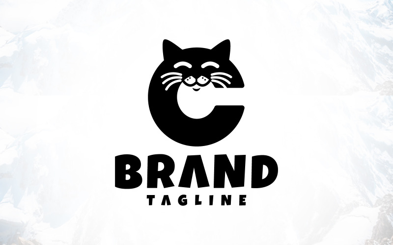 Diseño de logotipo de gato con letra creativa C