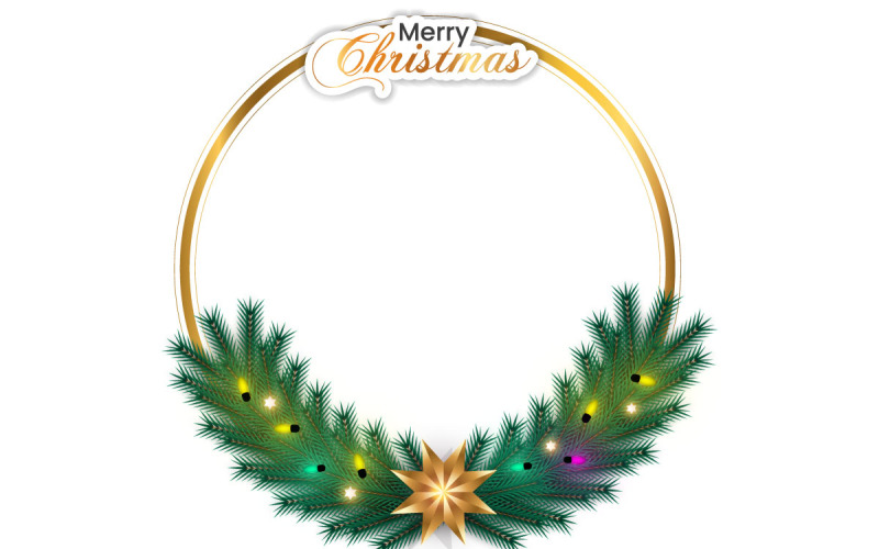 Vector foto de navidad freme hoja de navidad copos de nieve dorados bola de navidad