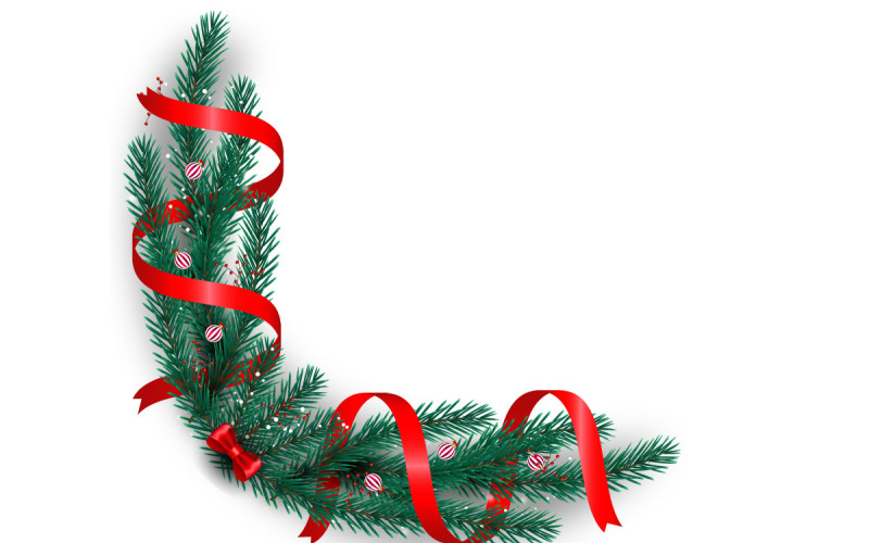 Weihnachtsfotorahmen und Weihnachtsgirlandenecke mit Tannenzweig-Weihnachtsball und Stern