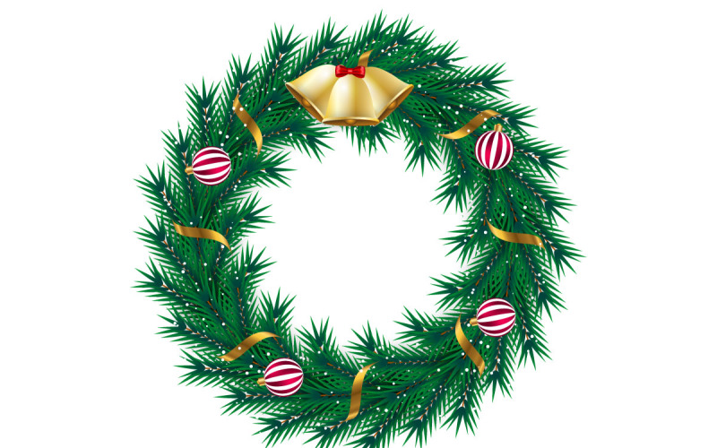 Dekoracja wieńca świątecznego. wektor wieniec z liśćmi sosny, styl bombek świątecznych