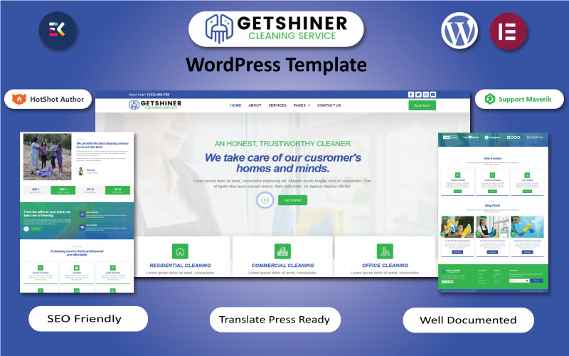 GetShiner - 豪华轿车、窗户清洁工和清洁服务 WordPress Elementor 模板