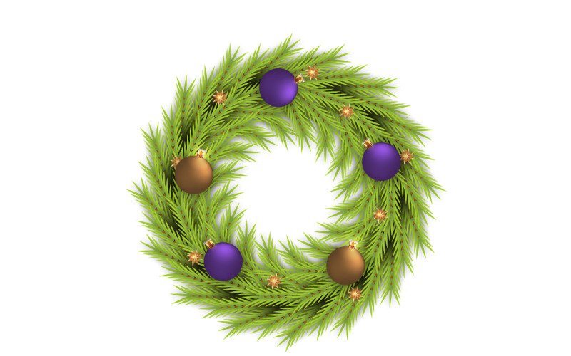 Прикраса різдвяного вінка. вінок вектор із сосновим листям, ялинкова куля