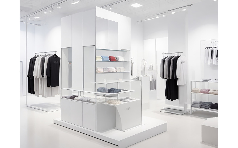 Vetrina dei prodotti di abbigliamento nello showroom n. 15