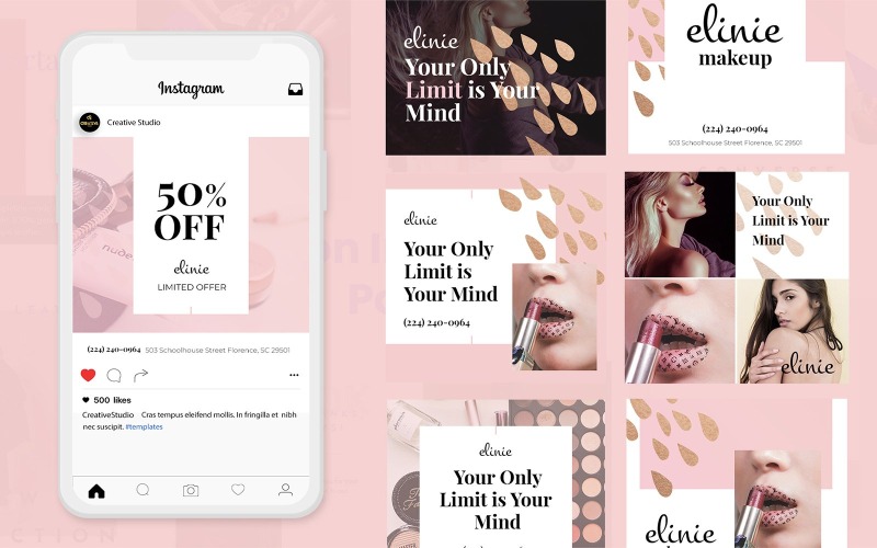 Візажист Instagram дописів шаблон PSD