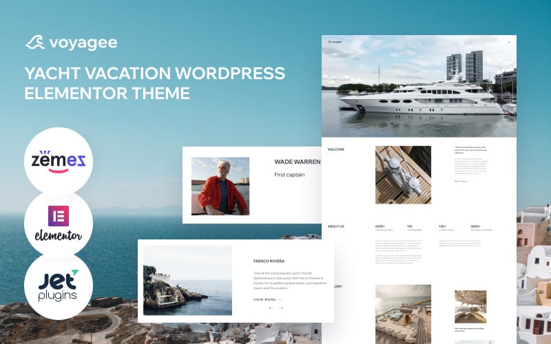 Voyagee - Šablona WordPress Elementor pro pronájem jachet pro webové stránky o dovolené na jachtě