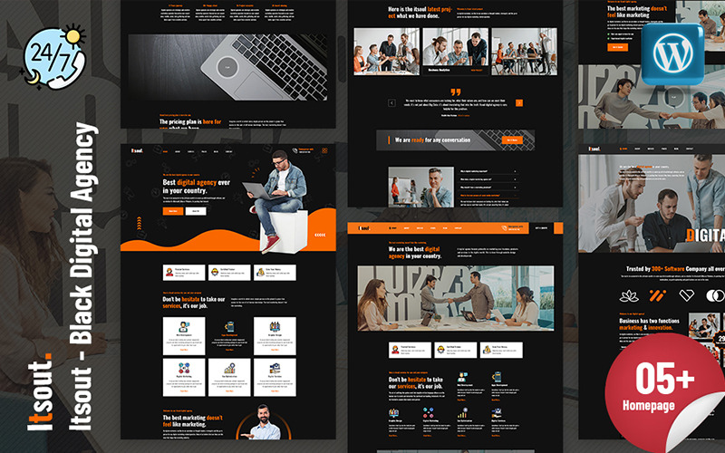 Itsout — motyw WordPress dla czarnej agencji cyfrowej