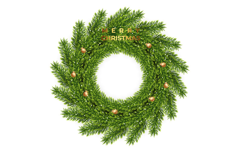 Merry christmas wreath with ball and stars isolated on white background