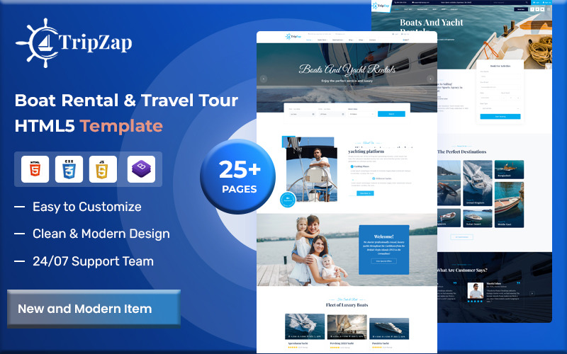 Tripzap – HTML5-шаблон оренди човна та туристичного туру