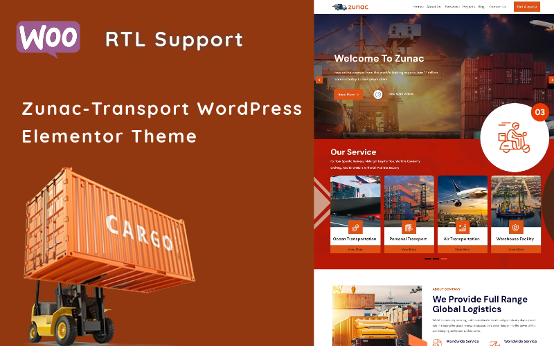 Zunac - Transport Multifunctioneel minimaal WordPress Elementor-thema