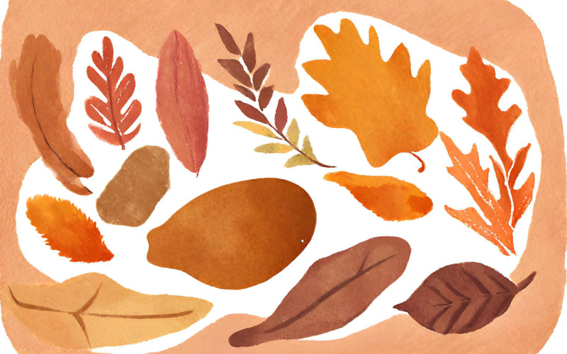 Conjunto de folhas de outono. Ilustração desenhada à mão em aquarela