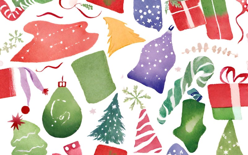Sorunsuz suluboya Noel deseni. Çizilmiş illüstrasyon
