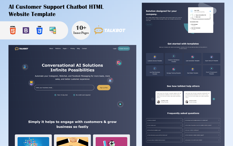 AI zákaznická podpora Chatbot HTML šablona webu