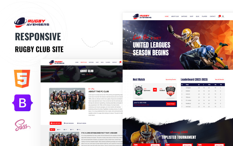 Brugy - Rögbi játék, többoldalas klubcsapat HTML5 webhelysablon